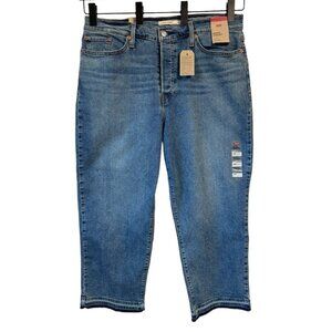 Levis Womens Jeans 18W Wedgie Straight High Rise Button Fly Blue Raw Hem NEW
